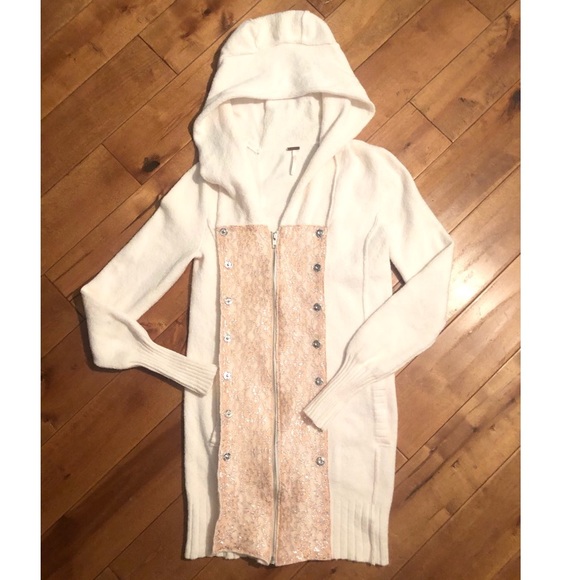 Free People Sweaters - Free People Lace Detail Zipper Hooded Cardigan S